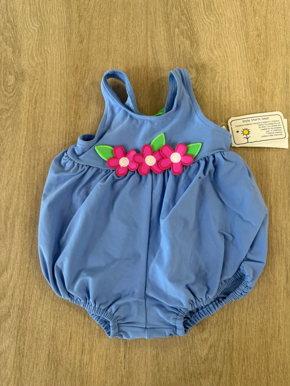 Florence Eiseman NWT Periwinkle Bubble Swimsuit Floral Appliqué 9M